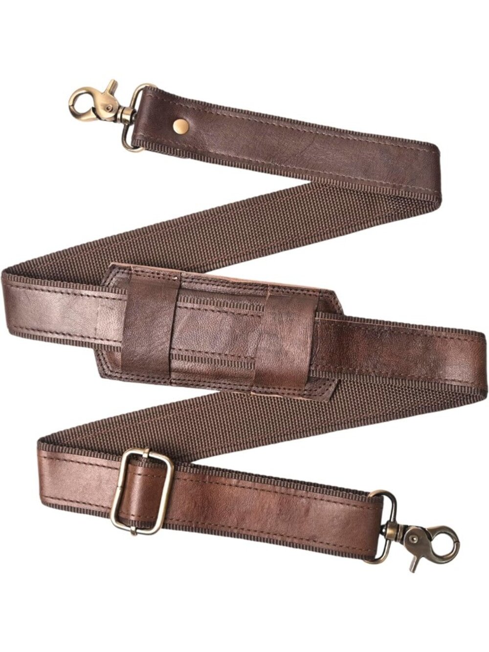 Adjustable 60" Leather Shoulder Strap with Brass Hook & Padded Comfort for Bags